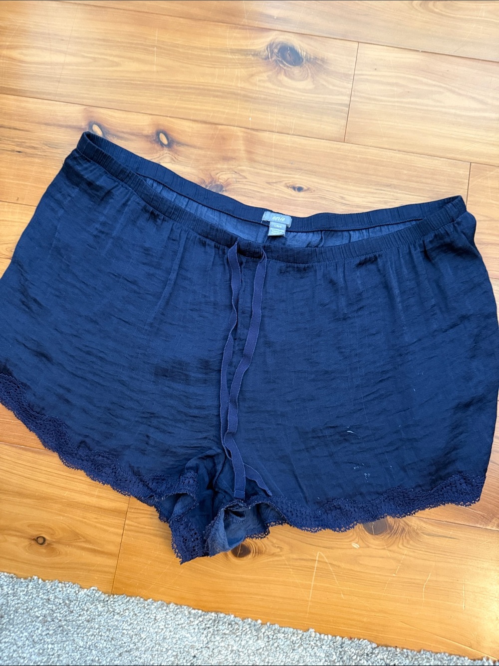 aerie Navy pajama silk like lace trim Shorts